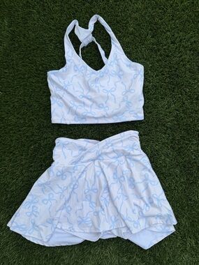 Altar’d State Set Small Blue Bow Print Tennis Skirt + Top 🤍🩵